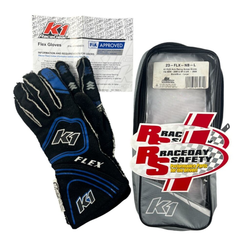 K1 RaceGear 23-FLX-NB-S Flex Racing Gloves Made With Nomex - Black/Blue, Large